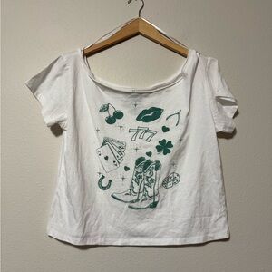 Stylish White Tee with Green Graphic
